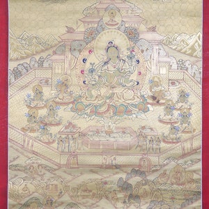 Groene Tara Pure Land Thangka | Handgeschilderde boeddhistische Tibetaanse kunst gemaakt op katoencanvas | Wanddecoratie: