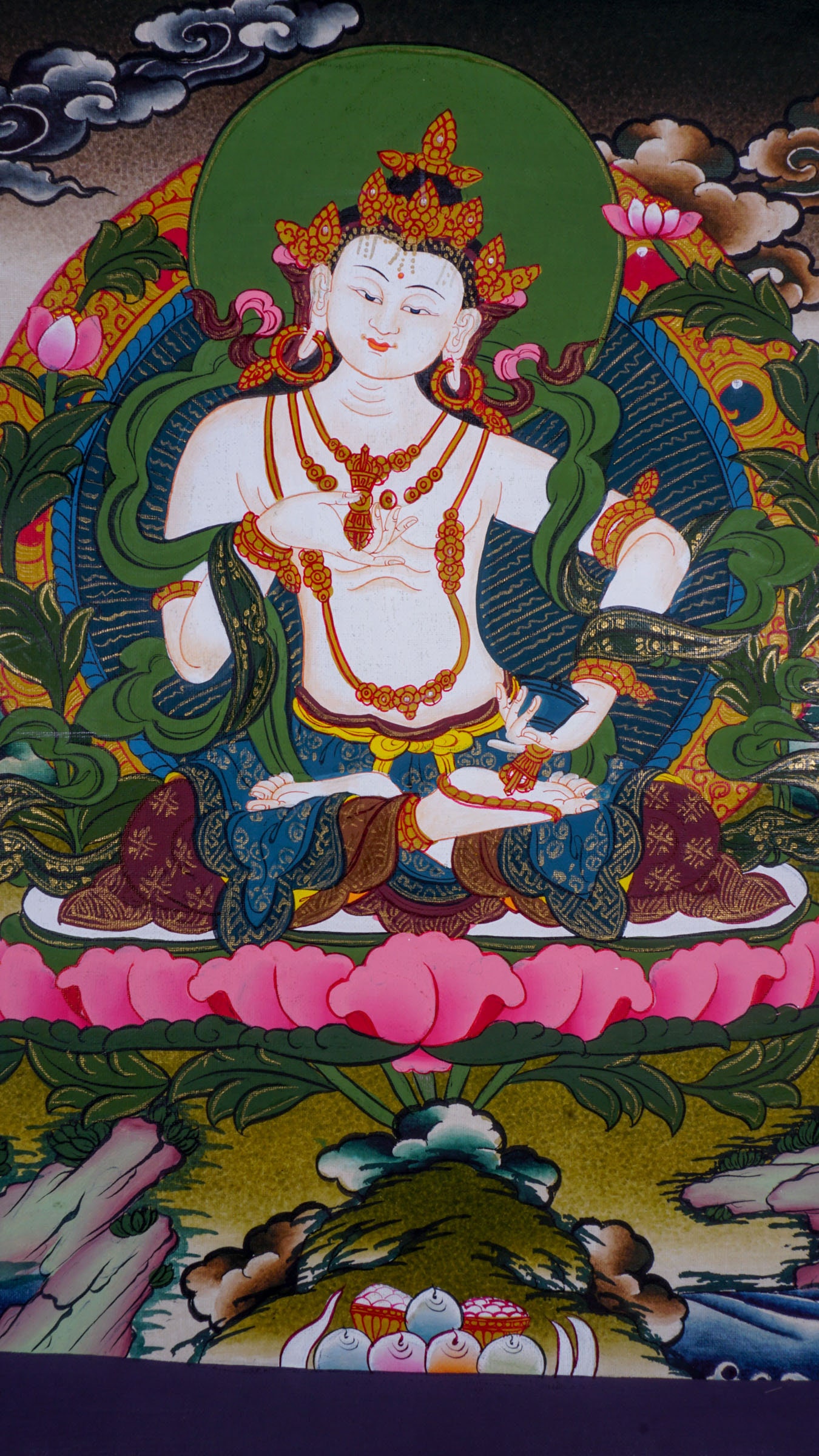インド タントラ美術 宗教画 額装品 ヴァジュラサットヴァ チベット タンカ絵画 - 浄化の仏陀 - ヴァジュラ