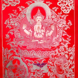 Chenrezig Thangka | OM mani padme hum - Genuine Tibetan Arts | Wall hanging Cotton canvas