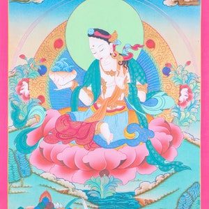 Yeshe Tsogyal Thangka | Handpainted Tibetan Art for Wall Hanging Decor