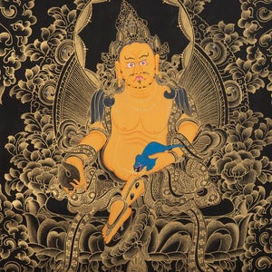 Handpainted Zambala Thangka | Traditional Buddhist Wealth Deity Art | Authentic Nepalese Painting | Spiritual Wall Hanging Decor