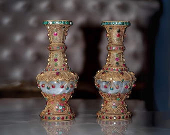 100 % handgefertigtes Kristallvasen-Set | Handgefertigte Vase für Meditationsaltar, Glück und Reichtum | Wohndekoration | Blumenvase aus Kristall
