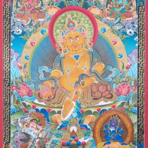 5 Zambala Thangka | Handpainted Tibetan Art of God of Wealth | Thangka for Wealth and Prosperity