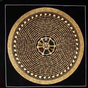 Mantra Mandala Meditation Thangka handmade painting | Canvas OM Mandala Wall hanging - Spiritual Art | Mini Altar gift