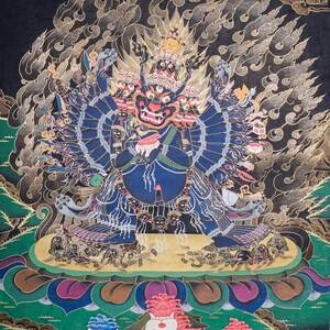 Yamantaka Thangka | Wrathful Deity Thangka | Handpainted Tibetan Scroll for Protection and Wall decor