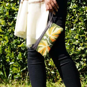 Kashmiri Geldbörse | Stilvolle Stoff Geldbörse | Gestickte Geldtasche mit Blume aus Wolle | Bestes Geschenk für