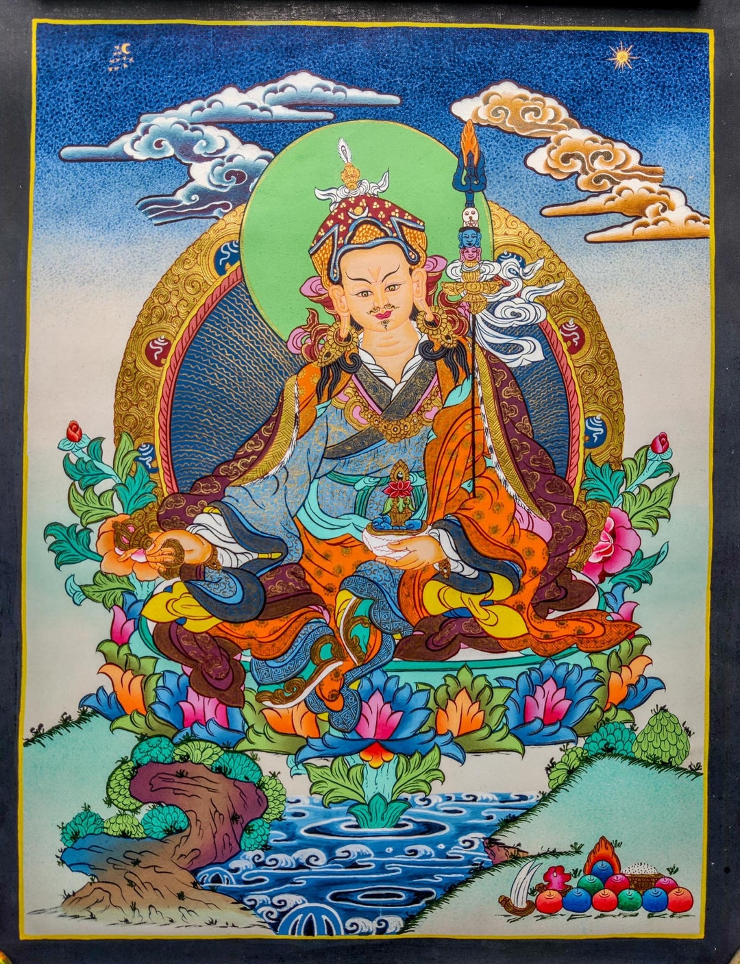 Guru Rinpoche Tibetan Thangka Painting Very High Quality Thangka Painting on Cotton Canvas Best