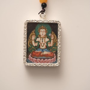 Chenrezig Ghau Thangka Locket | Tibetan Buddhist Compassion Amulet | Handmade Chenrezig Pendant | Himalayan Spiritual Jewelry Gift