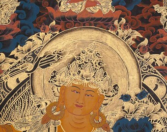 手描きの文殊菩薩タンカ（チベット仏教壁画）（45cm x 60cm） - Etsy 日本