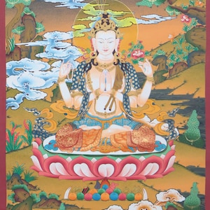 Chenrezig thangka art - Master Artwork and finest quality thangka | Tibetan thangka for dharma practice