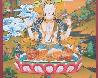 Chenrezig thangka art - Master Artwork and finest quality thangka | Tibetan thangka for dharma practice