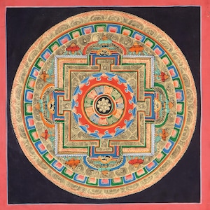 Rotondo Mandala Thangka Pittura / Decorazione artistica spirituale per l&#39;area dell&#39;altare / Pittura su tela / Strumento spirituale