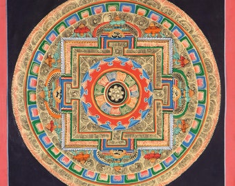 Runde Mandala Thangka Malerei | Spirituelle Kunst Dekoration für den Altarbereich | Leinwandbild | Spirituelles Werkzeug