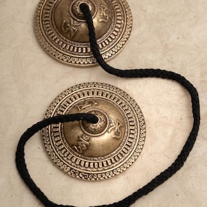 Lotus Tingsha Cymbals with Om Carving | Handcrafted Tibetan Meditation Bells for Mindfulness, Chakra Clearing & Spiritual Sound Healing
