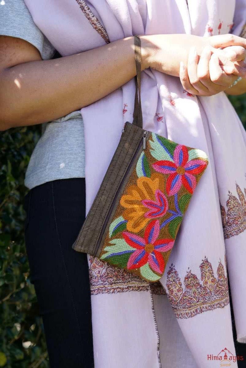 Colorful Wristlet Purse Fashionable Purse Kashmiri Style Cashmere Purse A Stylish Mother's Day Gift Brown