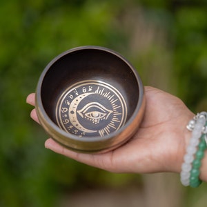Evil Eye Singing bowl | Small size Singing bowl with Sun & Moon Symbol  | Tibetan healing bowl for beginners