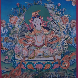 Sacred White Tara Thangka | Inspire Serenity and Blessings with this Handcrafted Tibetan Buddhist Artwork | Wall Hanging Decor of Dolma