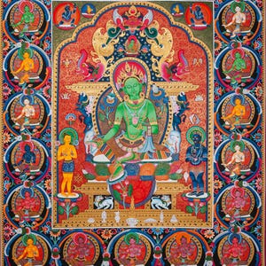 Obra maestra de 21 Tara Thangka / Arte budista tibetano newari / Colgante de pared espiritual artesanal / Decoración para meditación y atención plena
