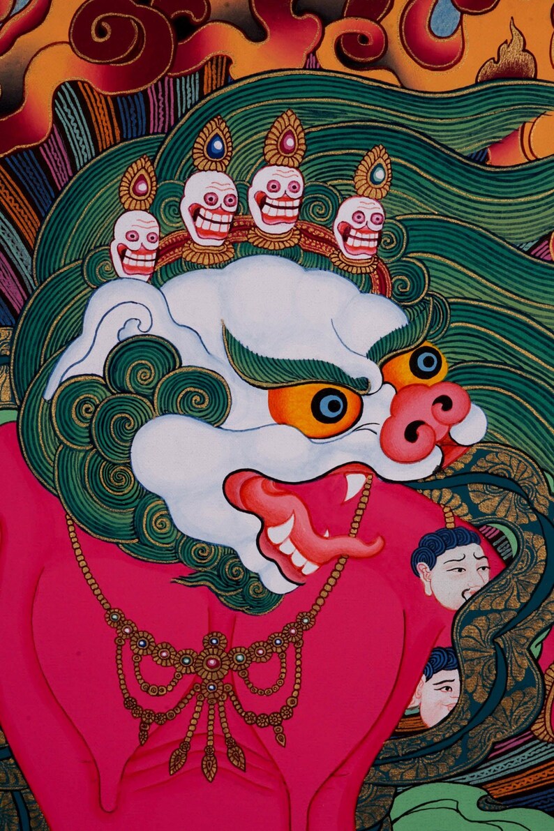 Singh Mukhi Thangka Painting Tibetan Thangka Art of Protector Deity Wrathful Mahakala on cotton canvas for spiritual practice image 4