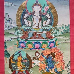4 arm Chenrezig Tibetan Thangka Painting | Meditation paintings for your home and family, Prayers | Best for compassion practice