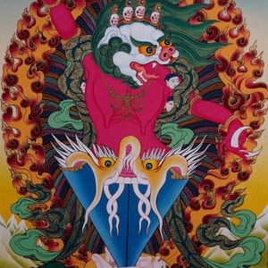 Singh Mukhi Thangka Painting Tibetan Thangka Art of Protector Deity Wrathful Mahakala on cotton canvas for spiritual practice image 2