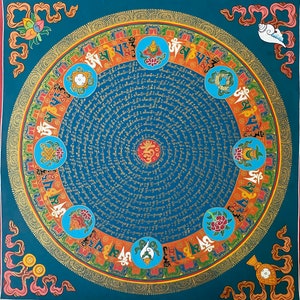 Mantra Mandala Thangka Painting | Handpainted Tibetan Buddhist Art for Wall Hanging Decor