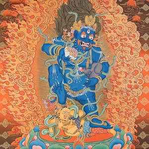 Zambala Thangka Painting | Handcrafted Tibetan Art for Wealth and Prosperity | Intricate Buddhist Wall Decor | Sacred Zambala Deity Artwork