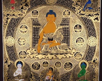 アンティーク仏陀曼荼羅タンカ絵画｜チベット仏教神聖幾何学アート