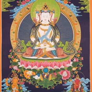 Namo Amitabho, Amitafo - Amitabha Buddha Thangka Painting - Genuine Hand painted Tibetan Thangka Paintings from Nepal