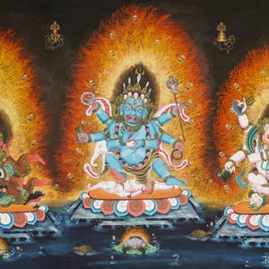 Three Mahakalas Newari Paubha Painting | Traditional Newar Art from Nepal | Hand-Painted Mahakala Buddhist Thangka | Spiritual Home Decor
