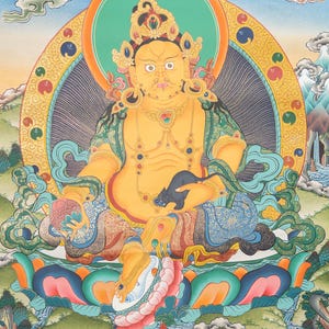 Zambala Thangka Malerei | Handgemalte buddhistische Reichtumsgottheit Kunst | Traditionelle Himalaya spirituelle Wanddekoration | Echtes nepalesisches Thangka