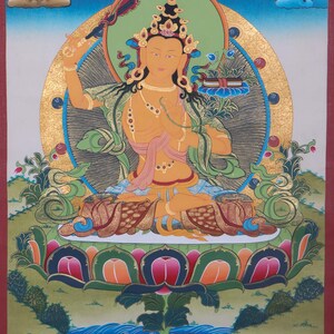 Manjushri Thangka Painting - Tibetan Handicraft on canvas for home decoration - Holding the Prajna and sword of Wisdom