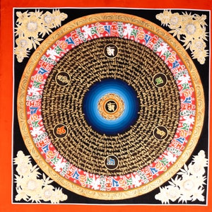 Om Mantra Mandala Thangka Painting | Om Mantra mandala canvas painting for spiritual practice and positive energy