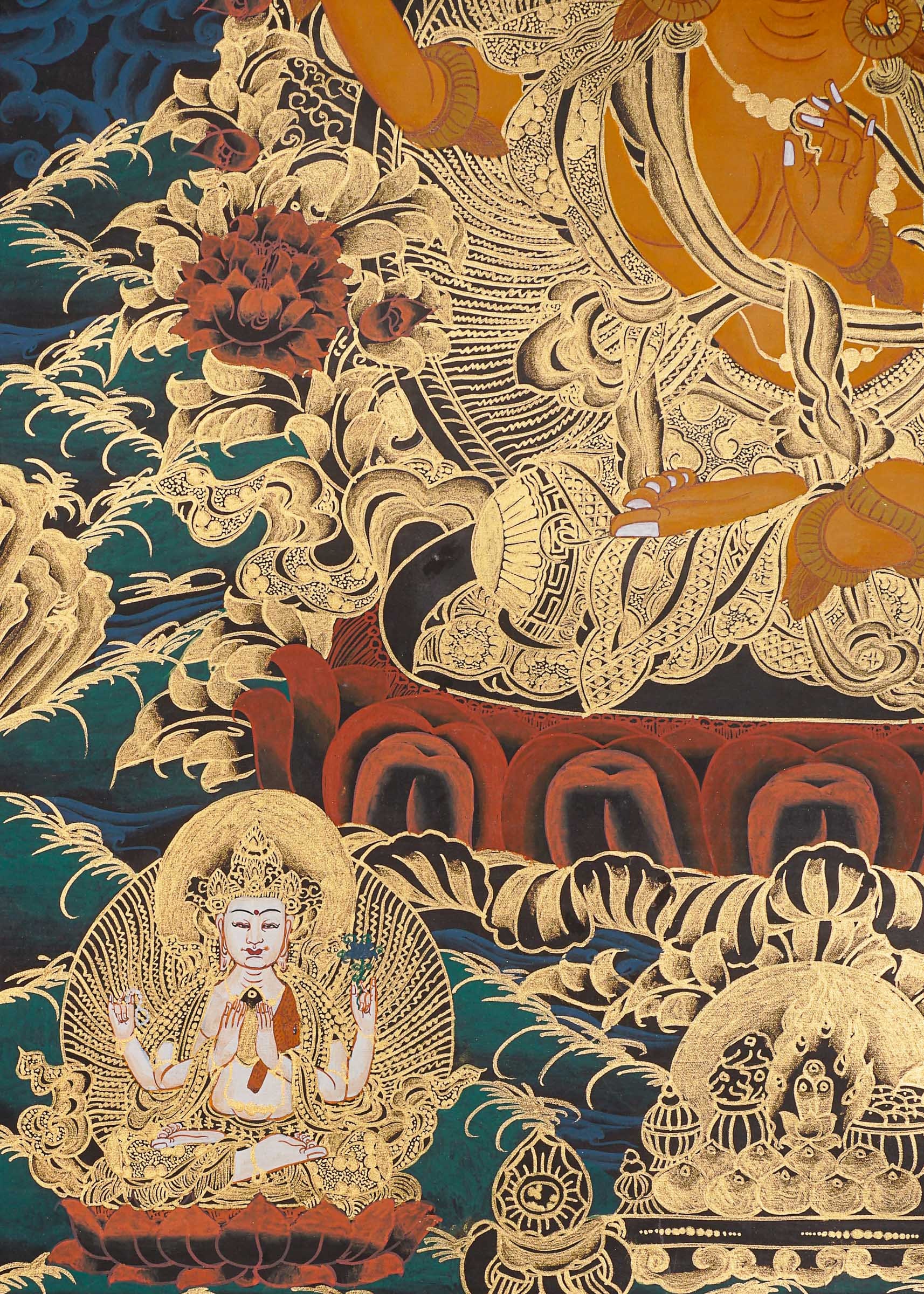 手描きの文殊菩薩タンカ（チベット仏教壁画）（45cm x 60cm） - Etsy 日本