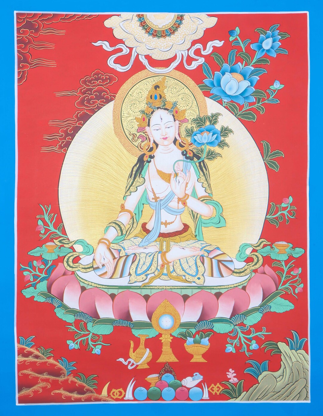 最高品質の白ターラ菩薩タンカ絵画 - 仏教の祈りや瞑想に最適 - Etsy 日本