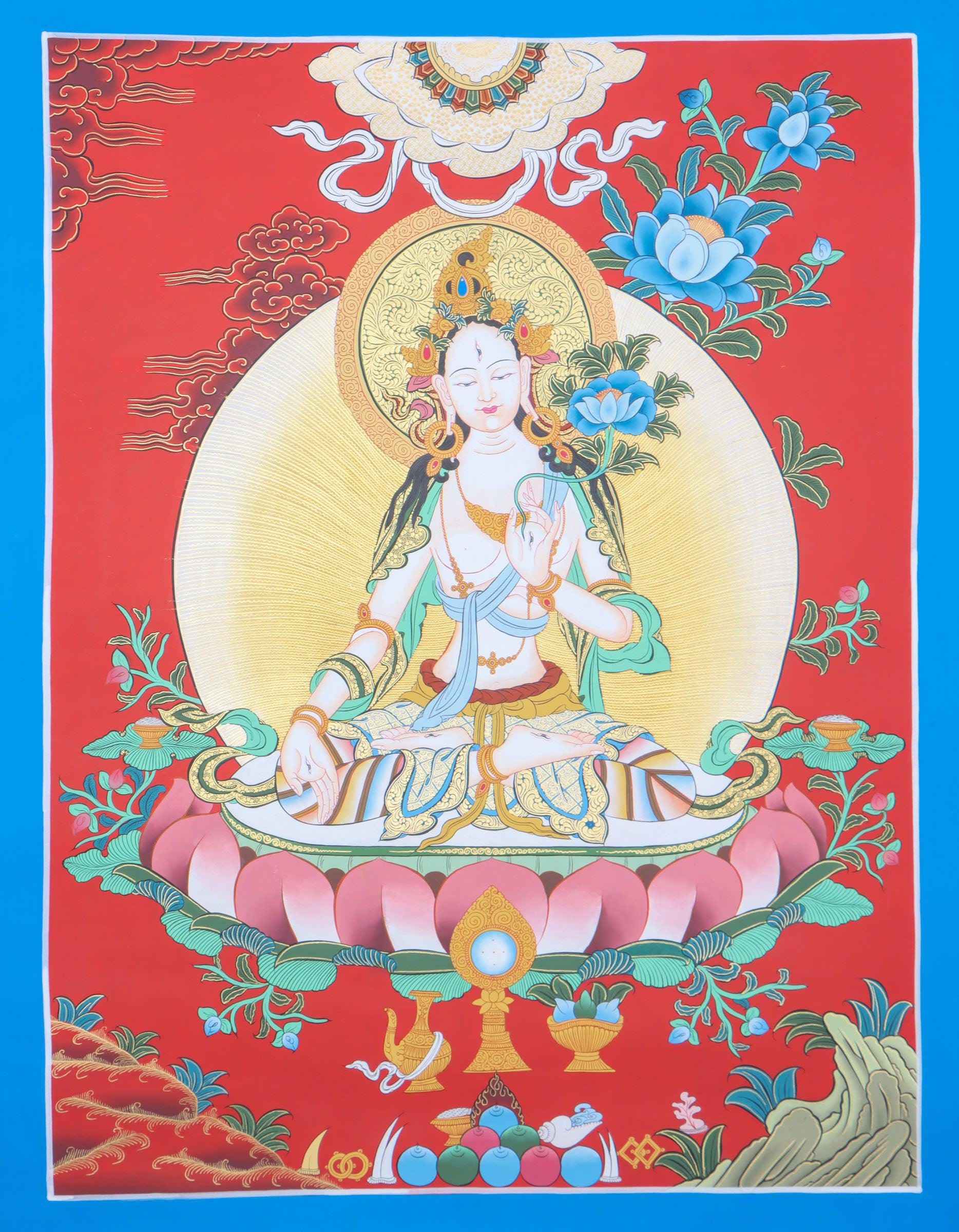 最高品質の白ターラ菩薩タンカ絵画 - 仏教の祈りや瞑想に最適 - Etsy 日本
