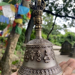 Tibetan Bell with Vajra | Handmade Buddhist Bell for Spiritual Practice for cleansing practice