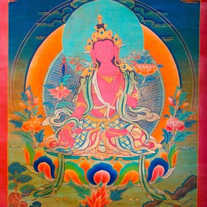 Red Manjushri Tibetan Thangka | Wisdom | Wall Hanging Tibetan Painting | Meditation and Spirituality | Genuine Tibetan Art