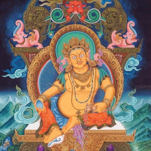 Zambala Thangka Sakrale Kunst | Handgemalt im Newari Stil | Traditionelle Buddhistische Reichtum Gottheit | Authentische nepalesische Paubha Malerei