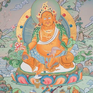 Zambala Thangka Painting | Hand-Painted Buddhist Wealth Deity Art | Traditional Spiritual Decor | Himalayan Thangka from Nepal