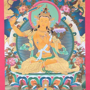 Tibetan Manjushri Thangka | Genuine Tibetan Art for Wall Hanging | Meditation and Spirituality