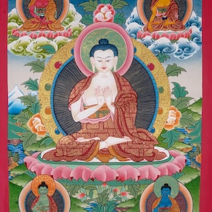 Vairocana Buddha Thangka with Five Dhyani Buddhas | Handpainted Tibetan Thangka Art | Enlightenment Wall Hanging | Spiritual Gift from Nepal