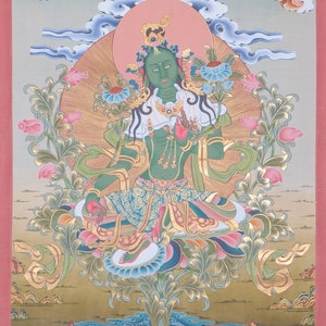 Groene Tara Thangka | Boeddhistisch handgeschilderd Tibetaans schilderij | Kunst van de vrouwelijke godheid Tara