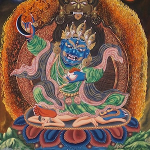 Mahakala Thangka Malerei (Newari Stil) | Handgemalte Beschützergottheit Kunst | Traditionelle Newar Paubha aus Nepal | Heiliger Wandbehang