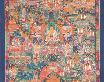 Buddha life - Genuine Thangka art on cotton canvas for wall hanging and decoration by master artisan from Nepal.