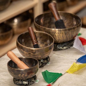 Singing Bowl Set of 3 | Healing Singing Bowls for Meditation Practices | Includes Free Cushiona and Mallets for Enhanced Spiritual Practice