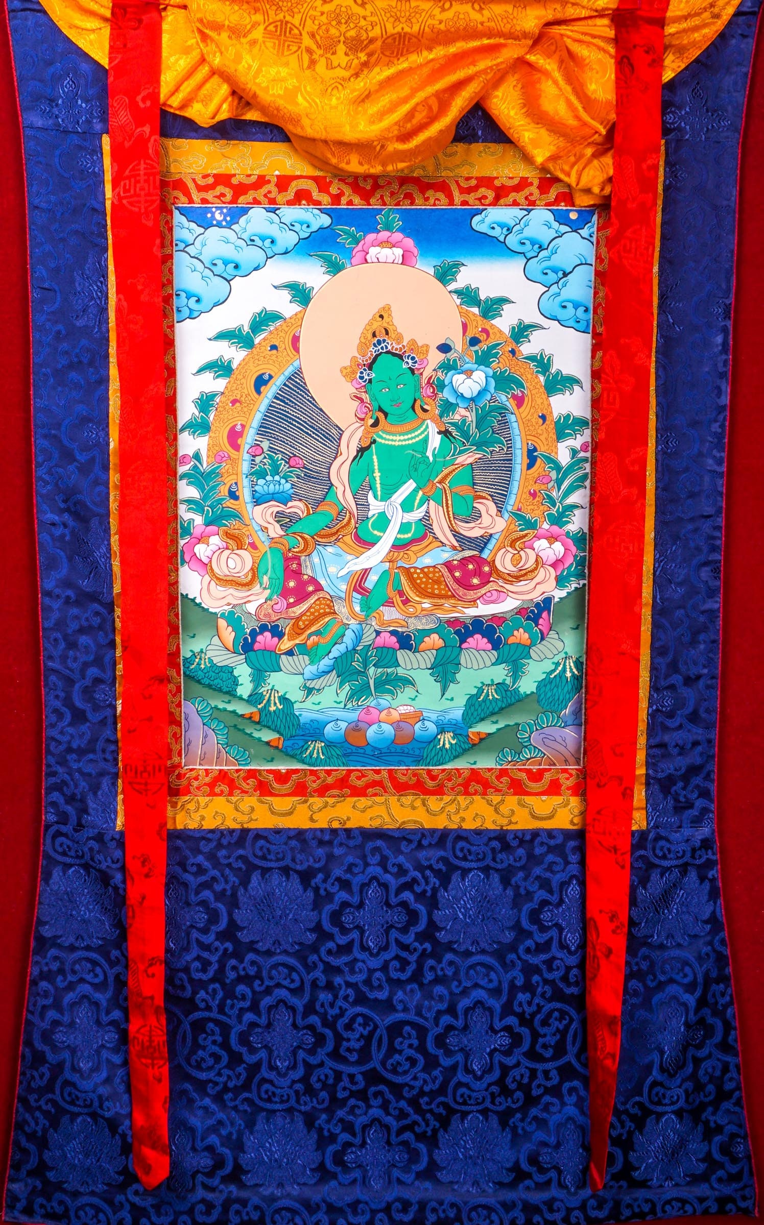 Green Tara Buddhism Spiritual Thangka painting |Tibetan Thangka Art of Female deity Tara