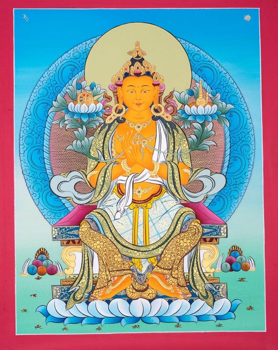 高品質の弥勒菩薩キャンバス絵画 - 仏教チベットタンカ美術 - ダルマ