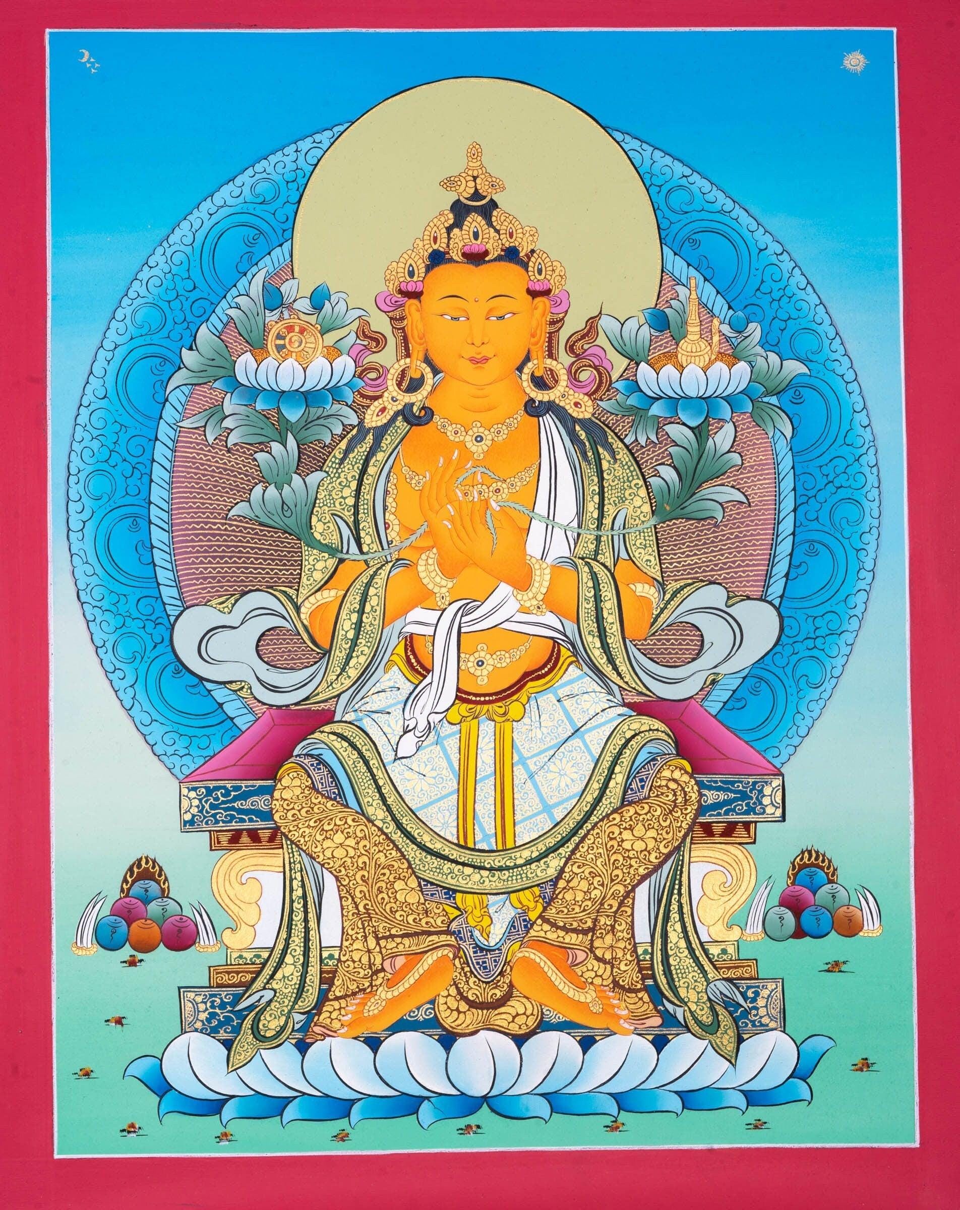 高品質の弥勒菩薩キャンバス絵画 - 仏教チベットタンカ美術 - ダルマ