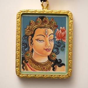 White Tara Ghau Thangka with Locket – Handcrafted Tibetan Pendant, Sacred Amulet for Healing, Compassion, and Protection